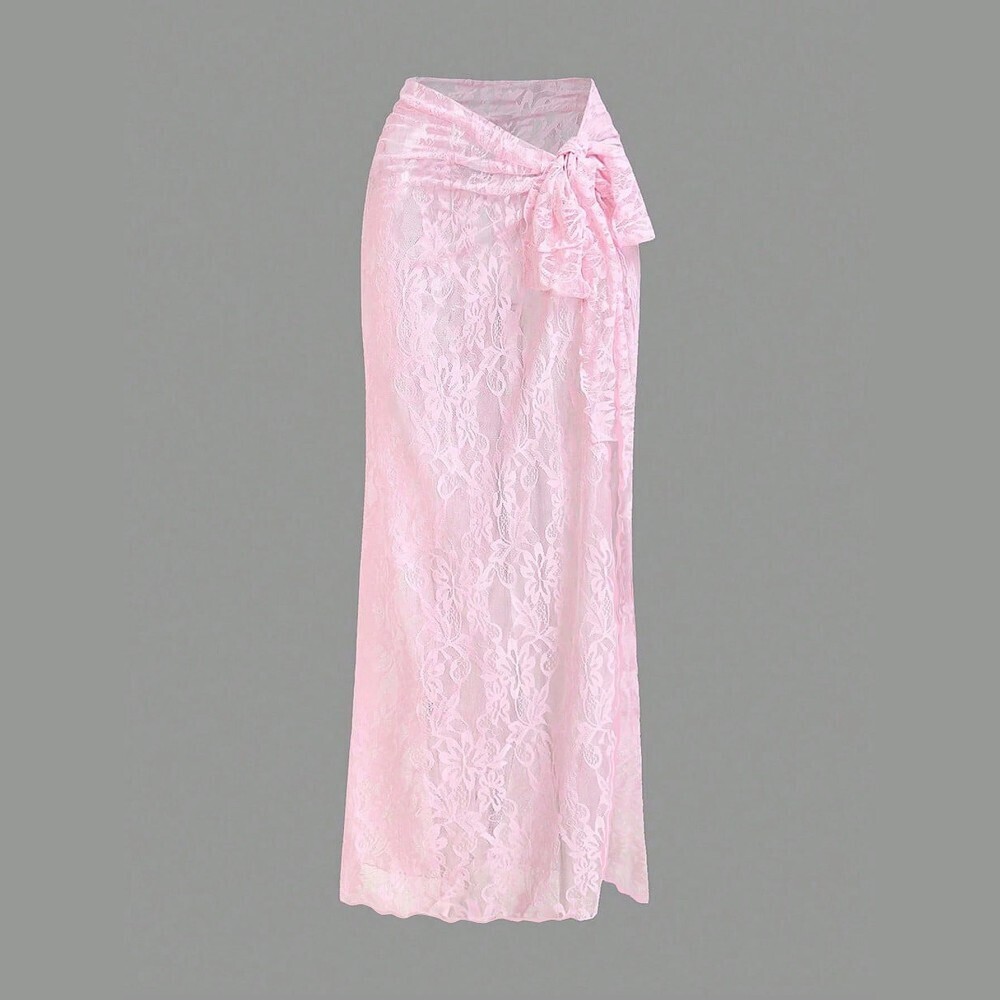 Pink Lace Wrap Skirt, Extra Long Cover-Up